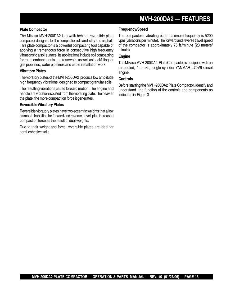 Mvh-200da2 — features | Multiquip Reversible Plate Compactor MVH-200DA2 User Manual | Page 13 / 72