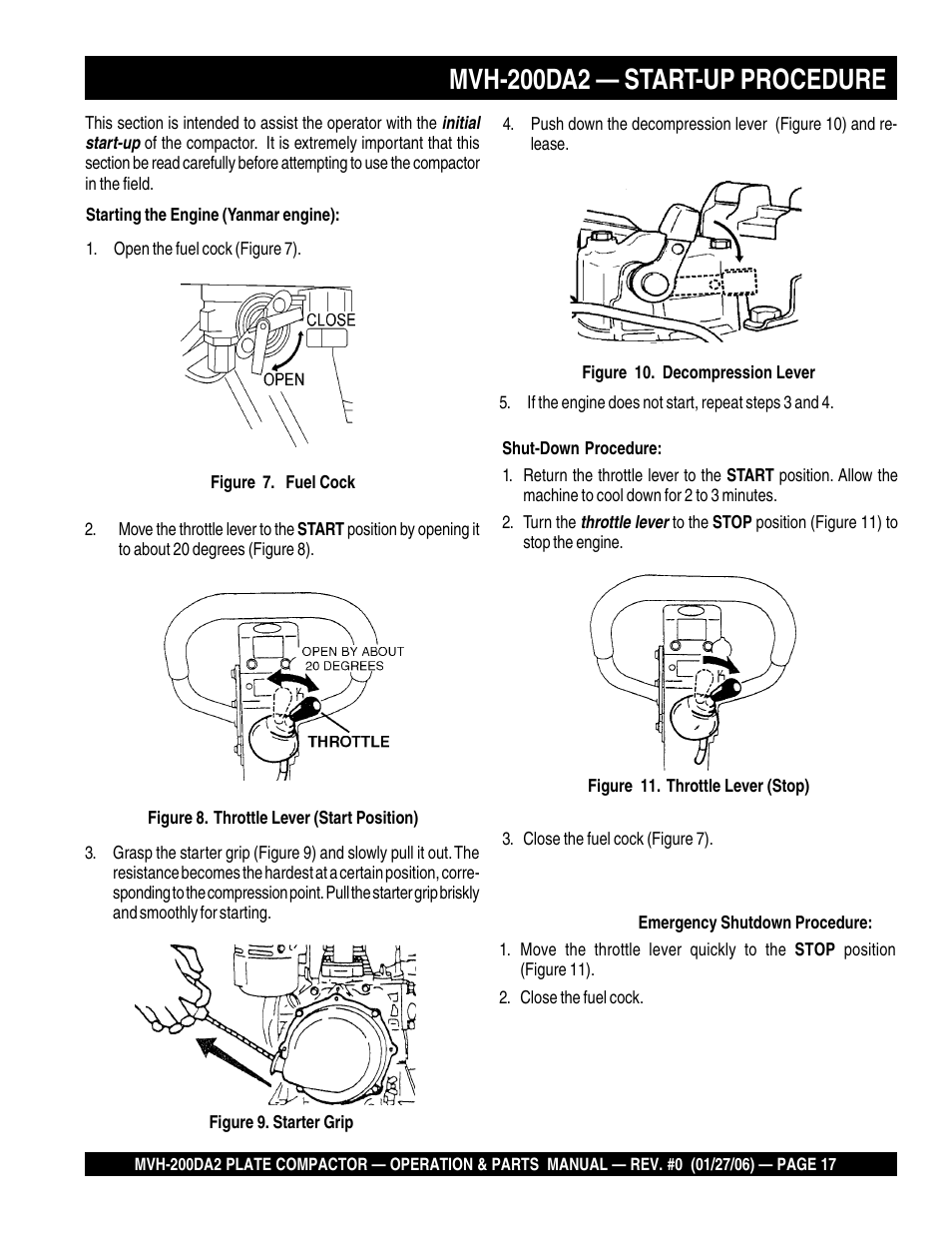 Mvh-200da2 — start-up procedure | Multiquip Reversible Plate Compactor MVH-200DA2 User Manual | Page 17 / 72