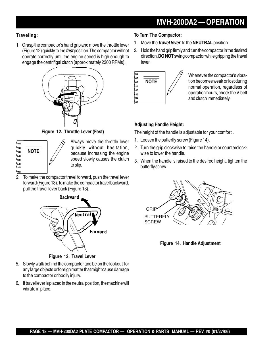 Mvh-200da2 — operation | Multiquip Reversible Plate Compactor MVH-200DA2 User Manual | Page 18 / 72