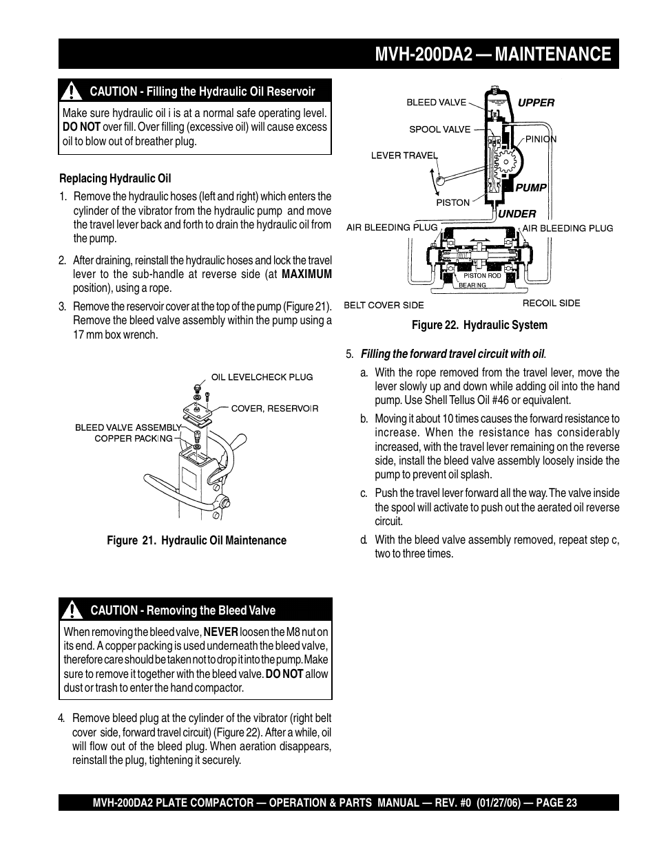 Mvh-200da2 — maintenance | Multiquip Reversible Plate Compactor MVH-200DA2 User Manual | Page 23 / 72