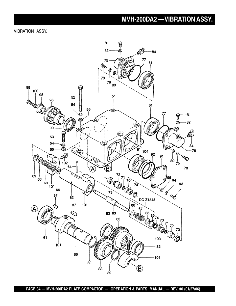 Mvh-200da2 — vibration assy | Multiquip Reversible Plate Compactor MVH-200DA2 User Manual | Page 34 / 72