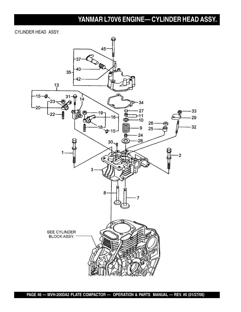 Yanmar l70v6 engine— cylinder head assy | Multiquip Reversible Plate Compactor MVH-200DA2 User Manual | Page 46 / 72