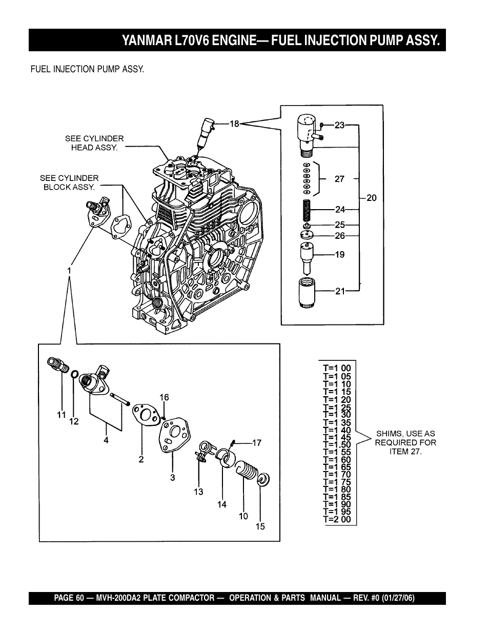 Yanmar l70v6 engine— fuel injection pump assy | Multiquip Reversible Plate Compactor MVH-200DA2 User Manual | Page 60 / 72