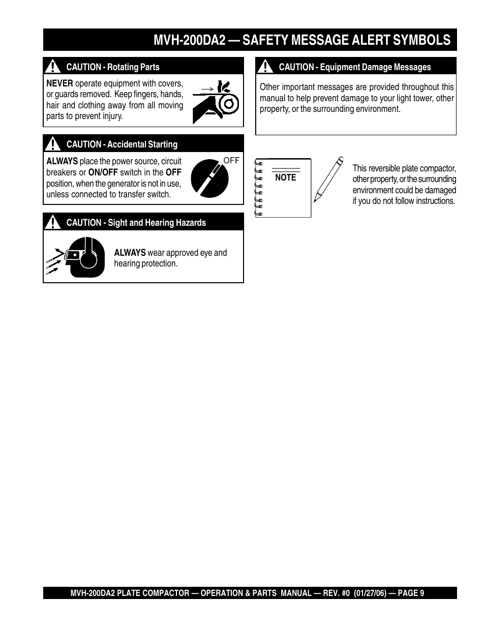 Mvh-200da2 — safety message alert symbols | Multiquip Reversible Plate Compactor MVH-200DA2 User Manual | Page 9 / 72