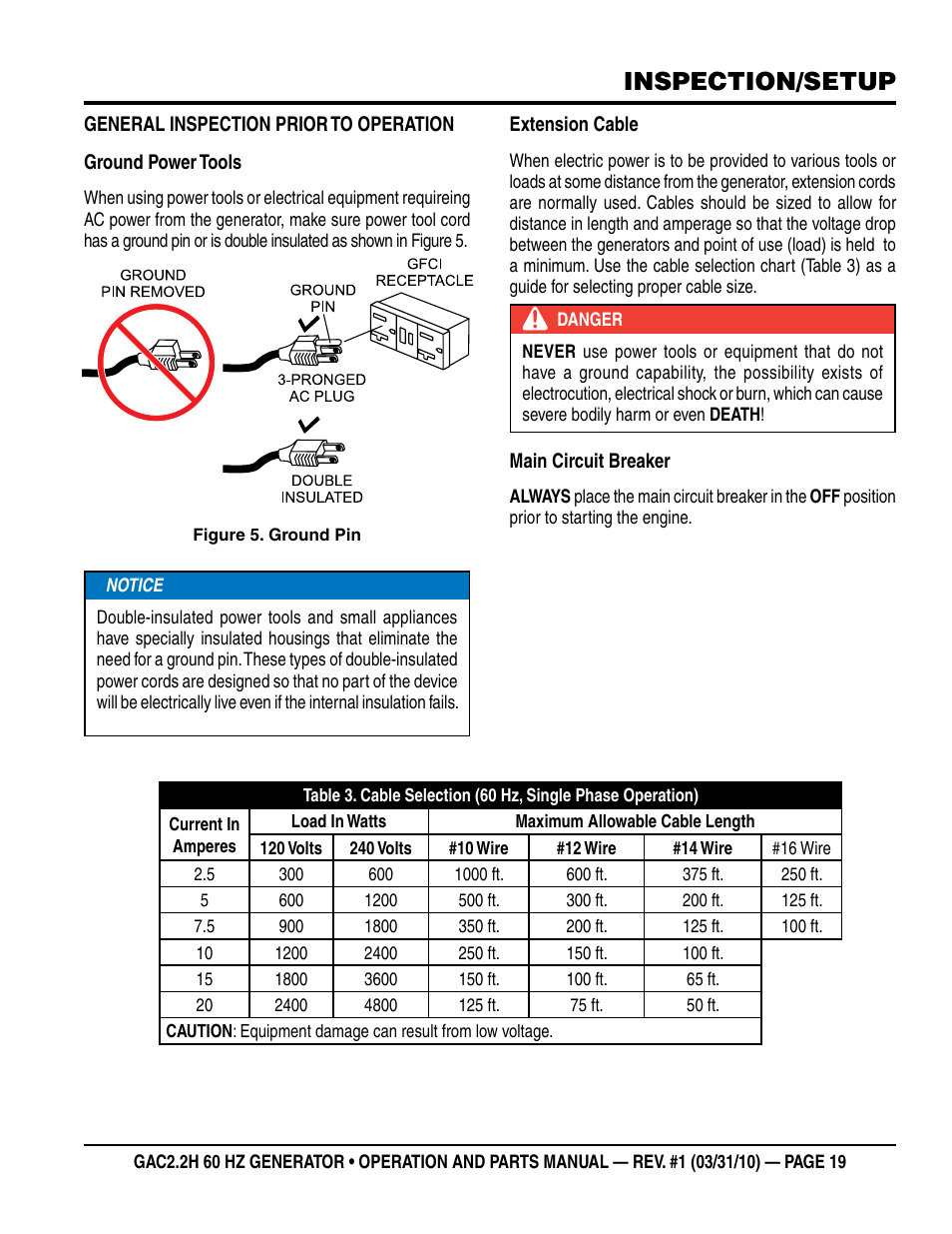 Inspection/setup | Multiquip Portable Generator (Honda GX160 Gasoline Engine) GAC2.2H User Manual | Page 19 / 74