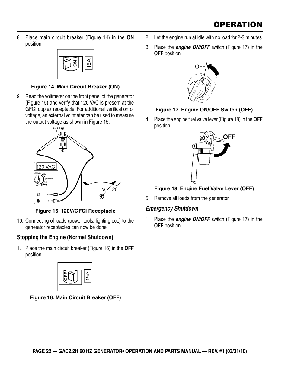 Operation | Multiquip Portable Generator (Honda GX160 Gasoline Engine) GAC2.2H User Manual | Page 22 / 74