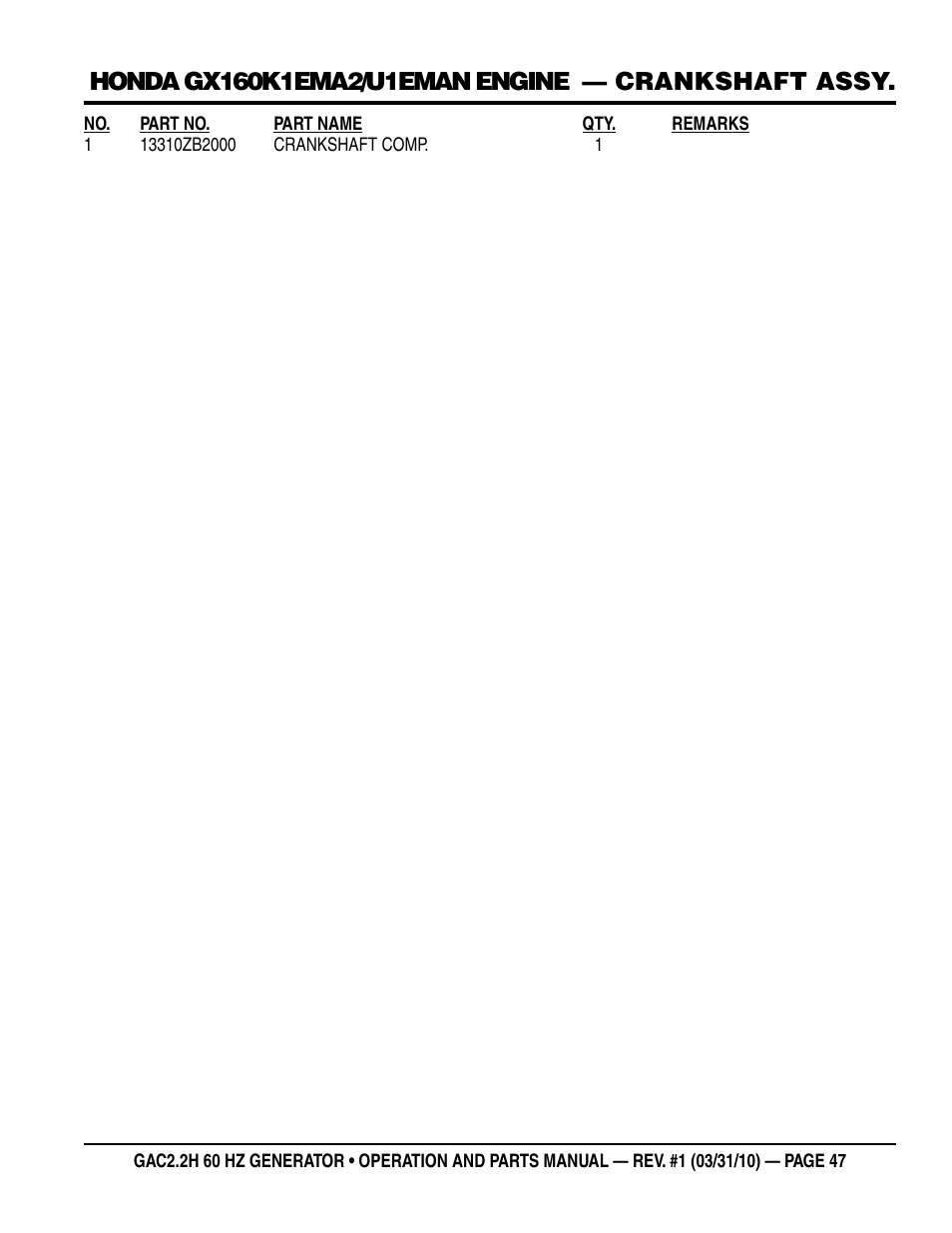 Multiquip Portable Generator (Honda GX160 Gasoline Engine) GAC2.2H User Manual | Page 47 / 74