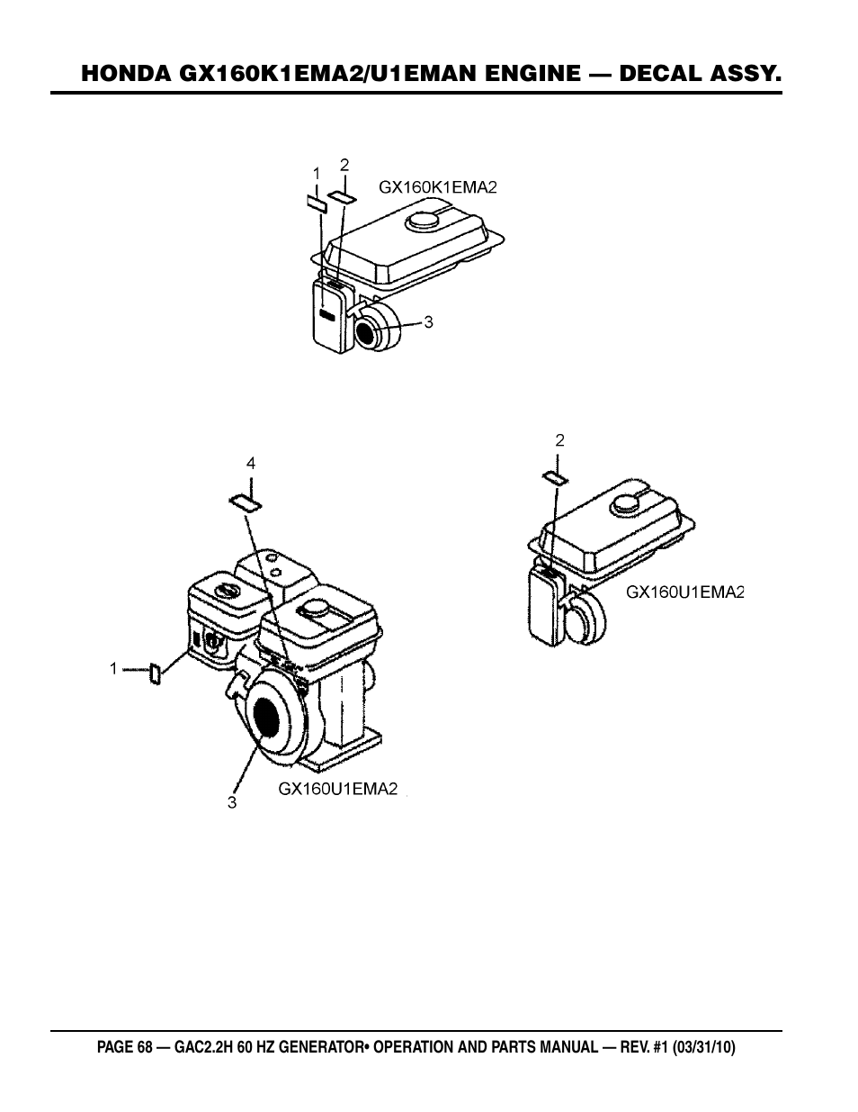 Multiquip Portable Generator (Honda GX160 Gasoline Engine) GAC2.2H User Manual | Page 68 / 74