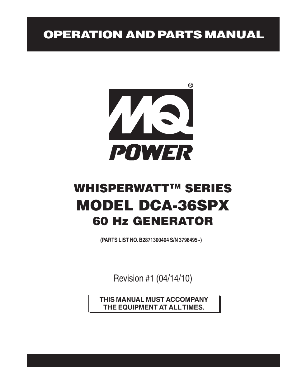 Multiquip MQ Power Whisperwatt Series DCA-36SPX User Manual | 84 pages