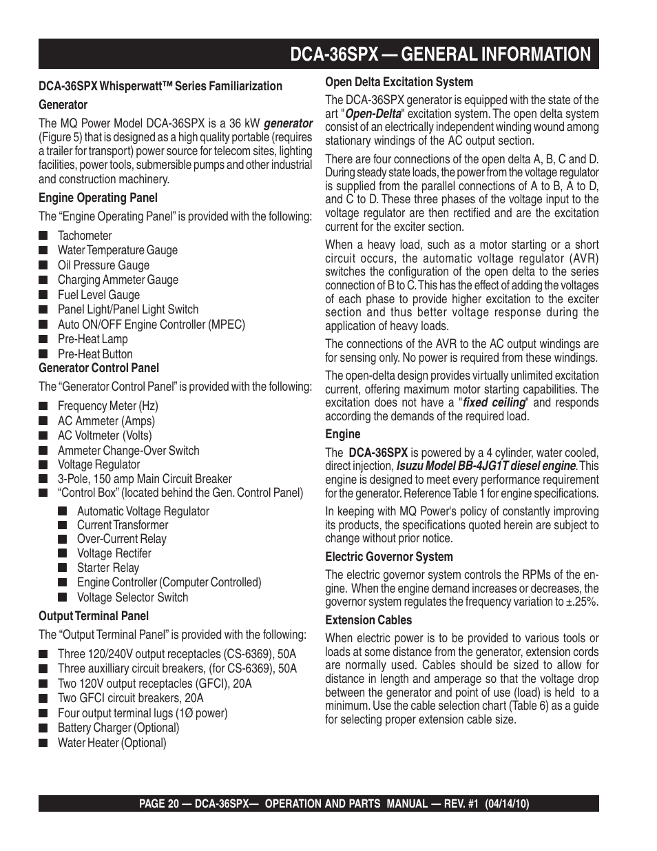 Dca-36spx — general information | Multiquip MQ Power Whisperwatt Series DCA-36SPX User Manual | Page 20 / 84