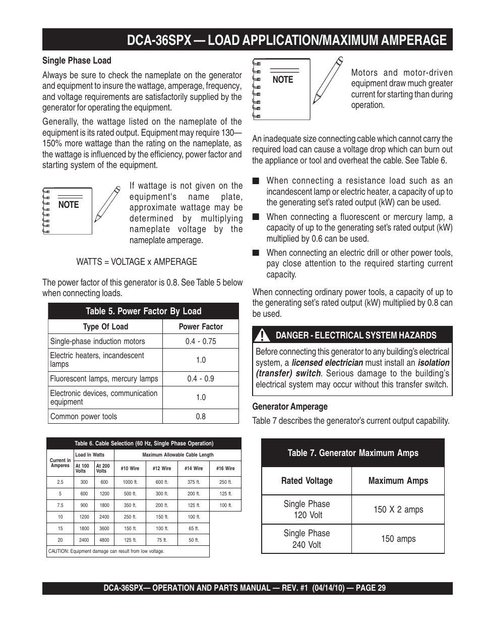 1dca-36spx — load application/maximum amperage | Multiquip MQ Power Whisperwatt Series DCA-36SPX User Manual | Page 29 / 84