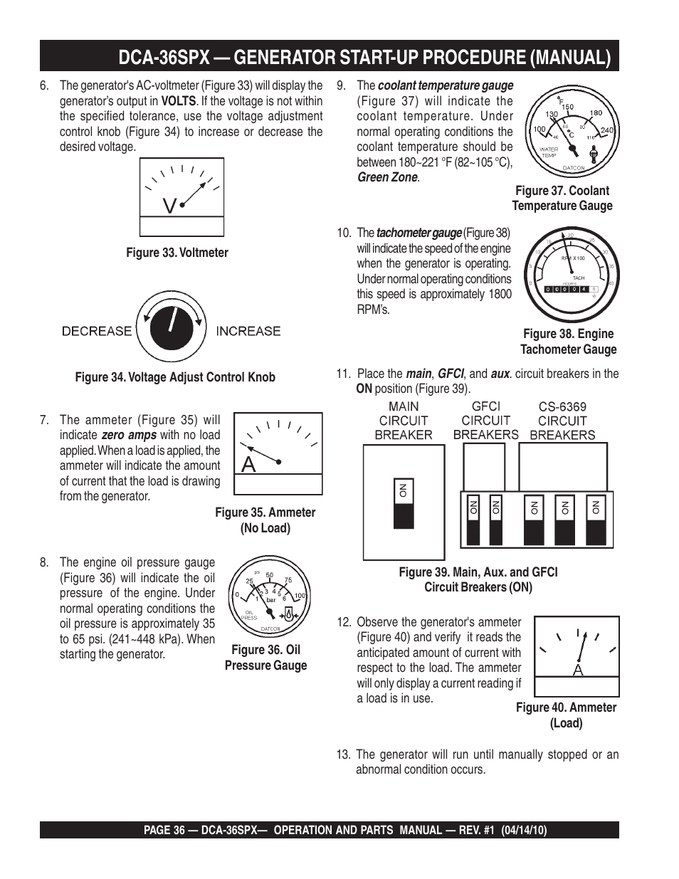 Dca-36spx — generator start-up procedure (manual) | Multiquip MQ Power Whisperwatt Series DCA-36SPX User Manual | Page 36 / 84