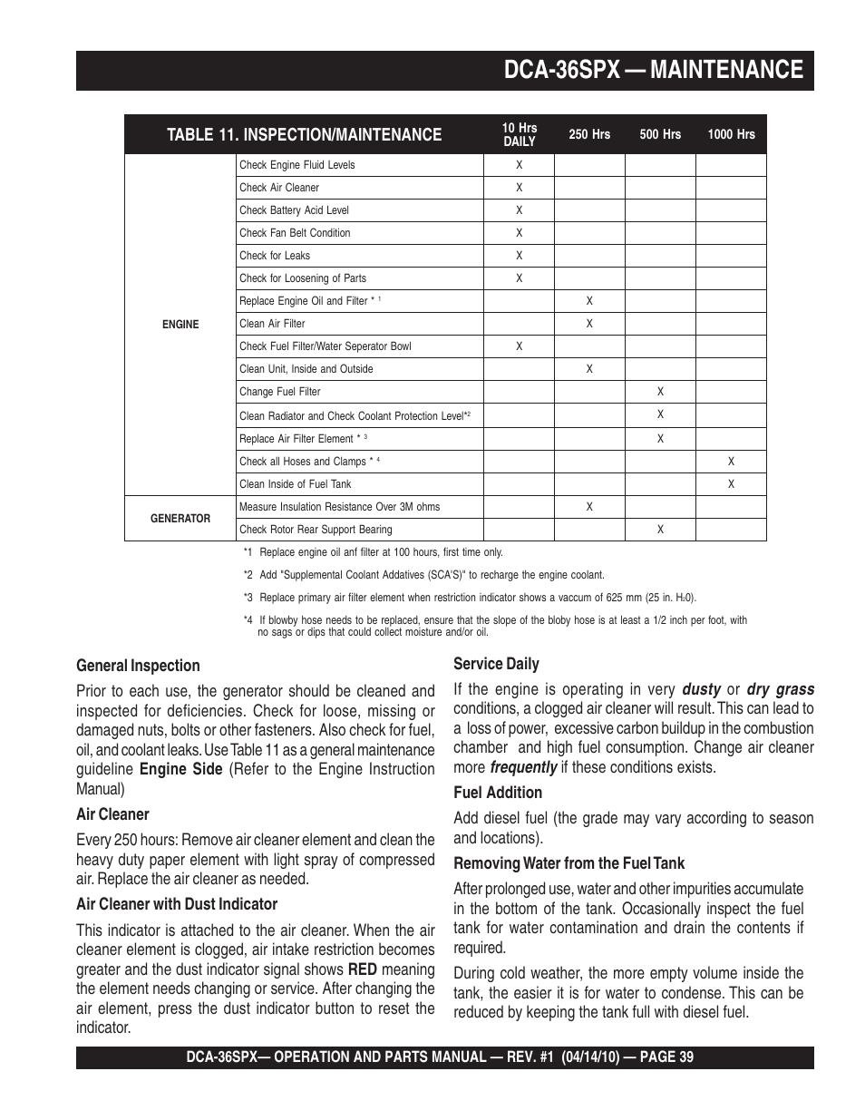 1dca-36spx — maintenance | Multiquip MQ Power Whisperwatt Series DCA-36SPX User Manual | Page 39 / 84