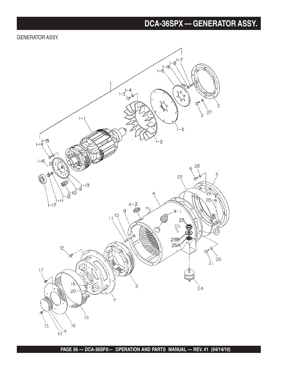 Dca-36spx — generator assy | Multiquip MQ Power Whisperwatt Series DCA-36SPX User Manual | Page 56 / 84