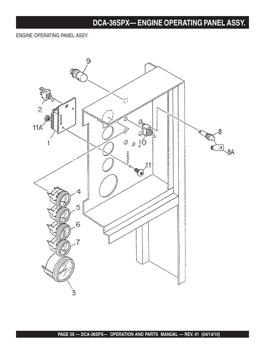 Dca-36spx— engine operating panel assy | Multiquip MQ Power Whisperwatt Series DCA-36SPX User Manual | Page 58 / 84