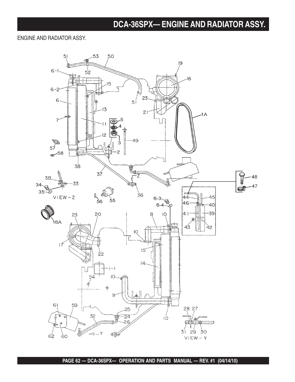 Dca-36spx— engine and radiator assy | Multiquip MQ Power Whisperwatt Series DCA-36SPX User Manual | Page 62 / 84