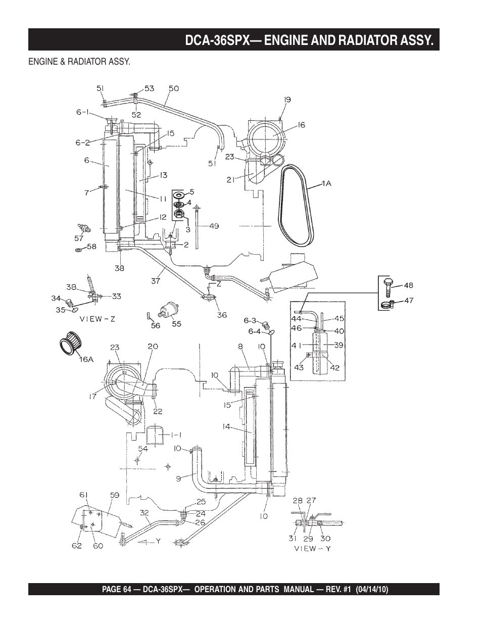 Dca-36spx— engine and radiator assy | Multiquip MQ Power Whisperwatt Series DCA-36SPX User Manual | Page 64 / 84