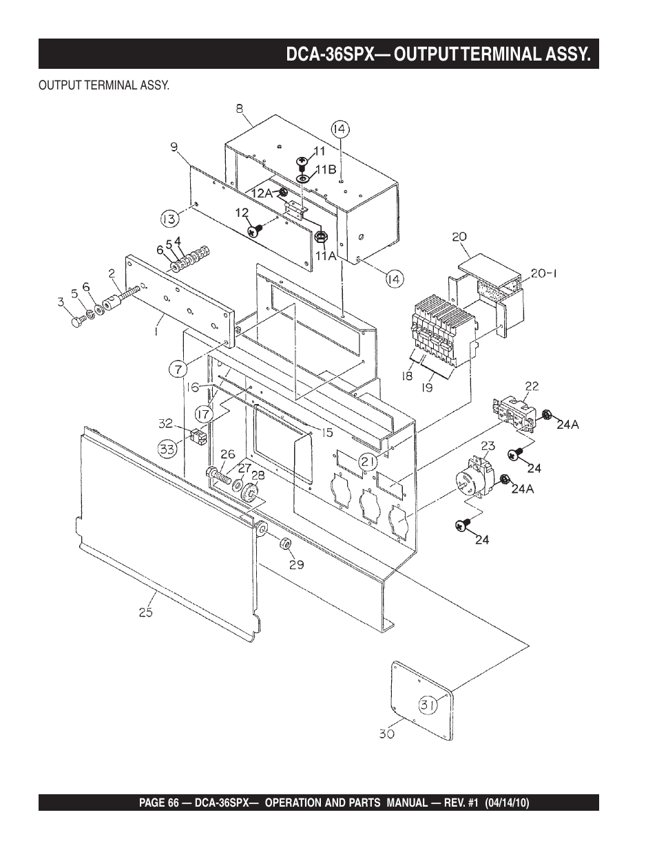 Dca-36spx— output terminal assy | Multiquip MQ Power Whisperwatt Series DCA-36SPX User Manual | Page 66 / 84