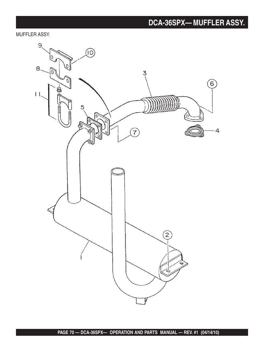 Dca-36spx— muffler assy | Multiquip MQ Power Whisperwatt Series DCA-36SPX User Manual | Page 70 / 84