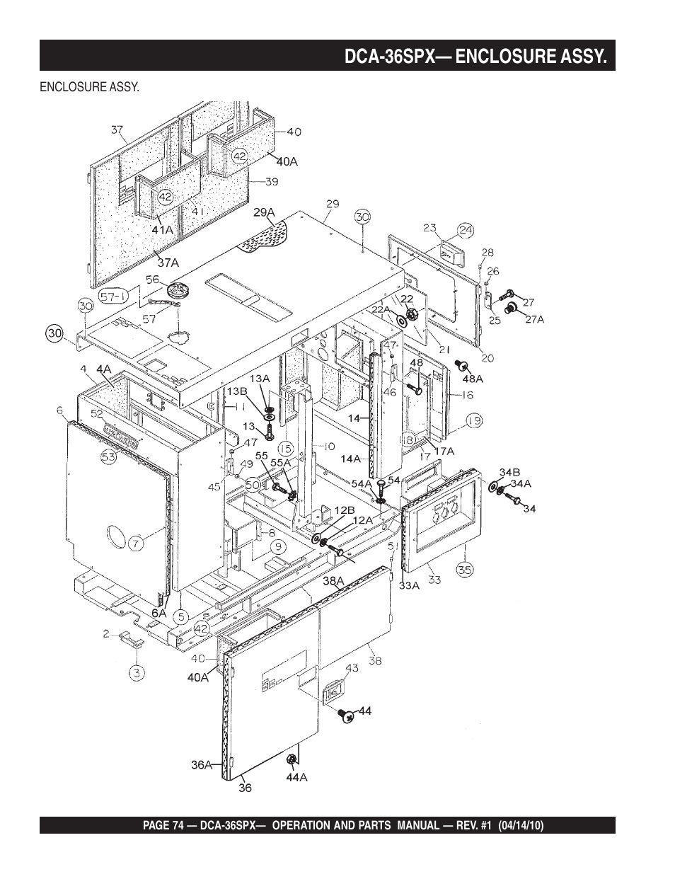 Dca-36spx— enclosure assy | Multiquip MQ Power Whisperwatt Series DCA-36SPX User Manual | Page 74 / 84