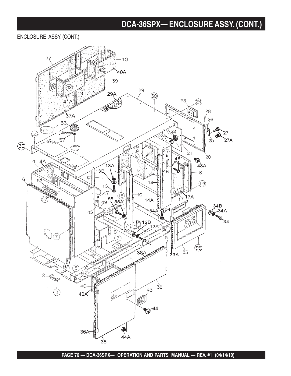 Dca-36spx— enclosure assy. (cont.) | Multiquip MQ Power Whisperwatt Series DCA-36SPX User Manual | Page 76 / 84