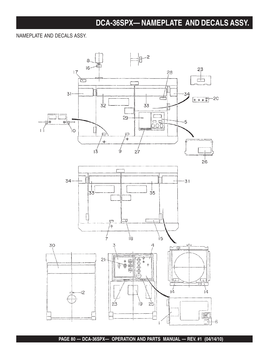 Dca-36spx— nameplate and decals assy | Multiquip MQ Power Whisperwatt Series DCA-36SPX User Manual | Page 80 / 84