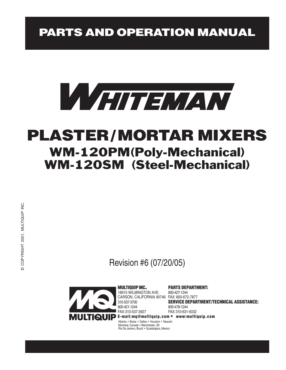 Multiquip Whiteman Plaster/Mortar Mixers WM-120PM User Manual | 50 pages