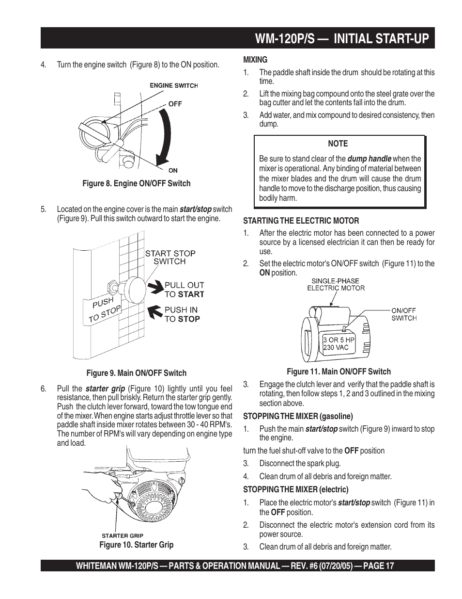 Wm-120p/s — initial start-up | Multiquip Whiteman Plaster/Mortar Mixers WM-120PM User Manual | Page 17 / 50