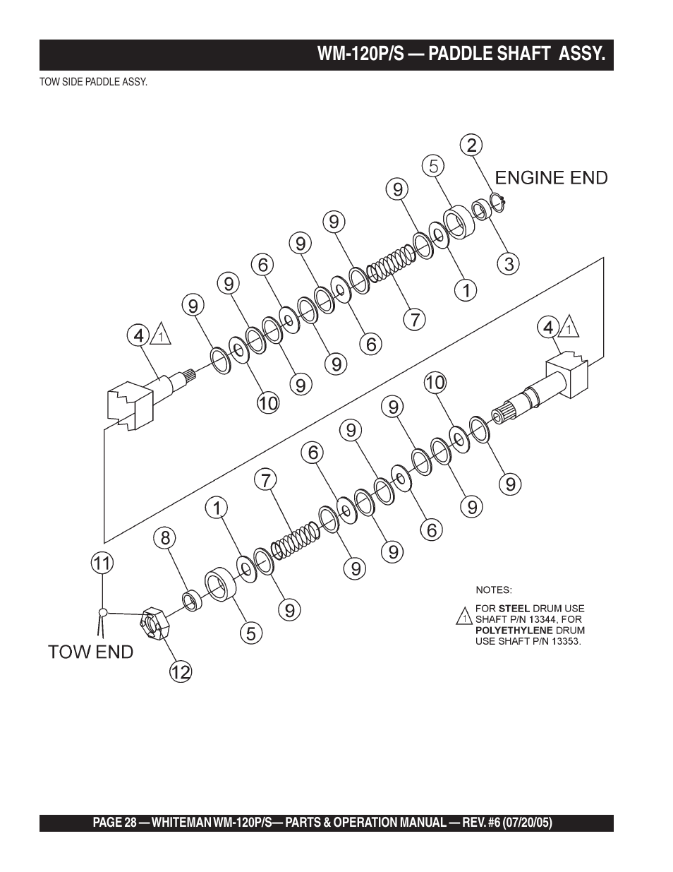 Wm-120p/s — paddle shaft assy | Multiquip Whiteman Plaster/Mortar Mixers WM-120PM User Manual | Page 28 / 50