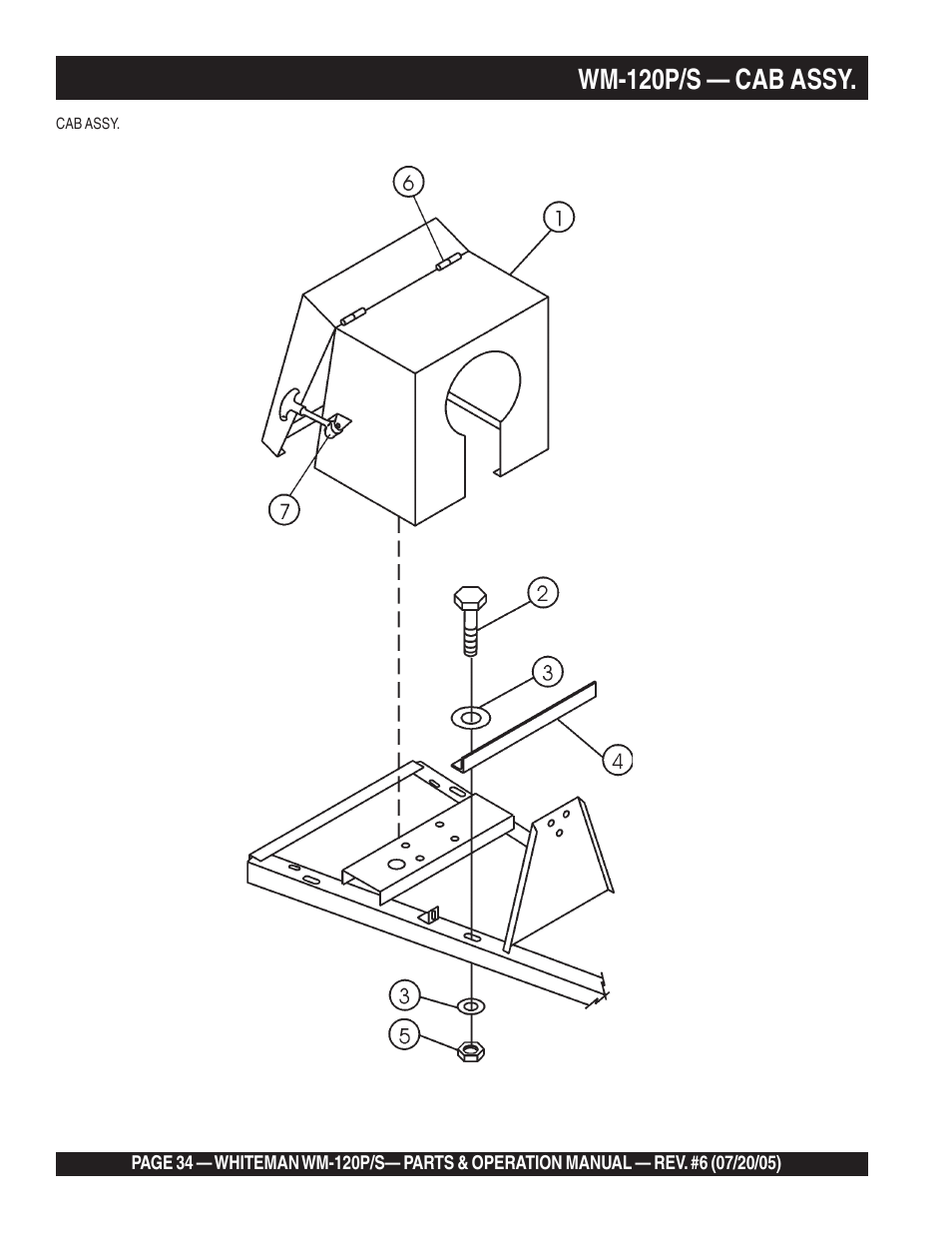 Wm-120p/s — cab assy | Multiquip Whiteman Plaster/Mortar Mixers WM-120PM User Manual | Page 34 / 50