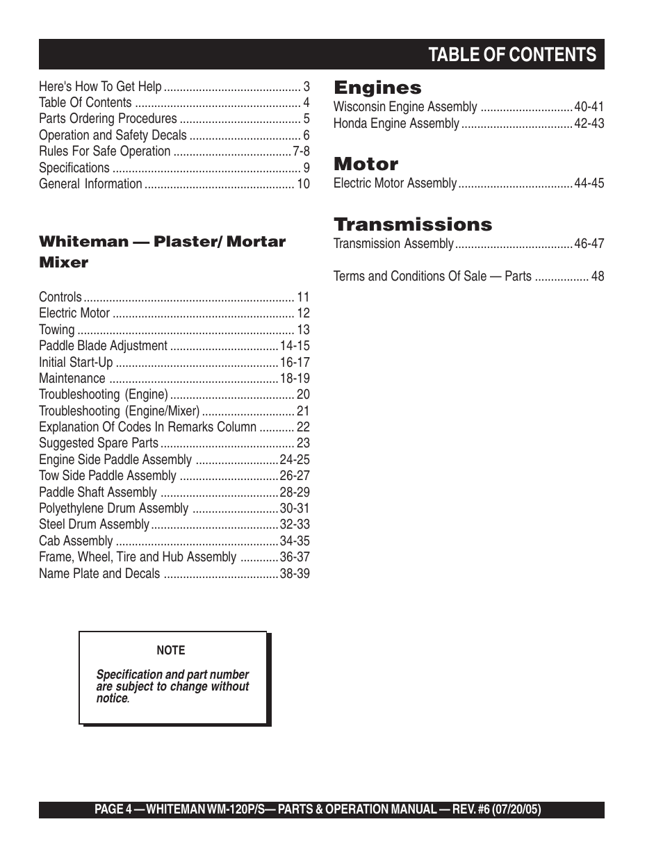 Multiquip Whiteman Plaster/Mortar Mixers WM-120PM User Manual | Page 4 / 50