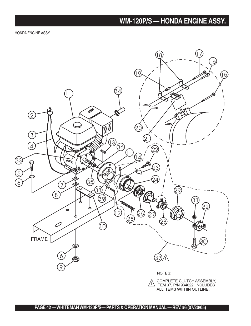 Wm-120p/s — honda engine assy | Multiquip Whiteman Plaster/Mortar Mixers WM-120PM User Manual | Page 42 / 50