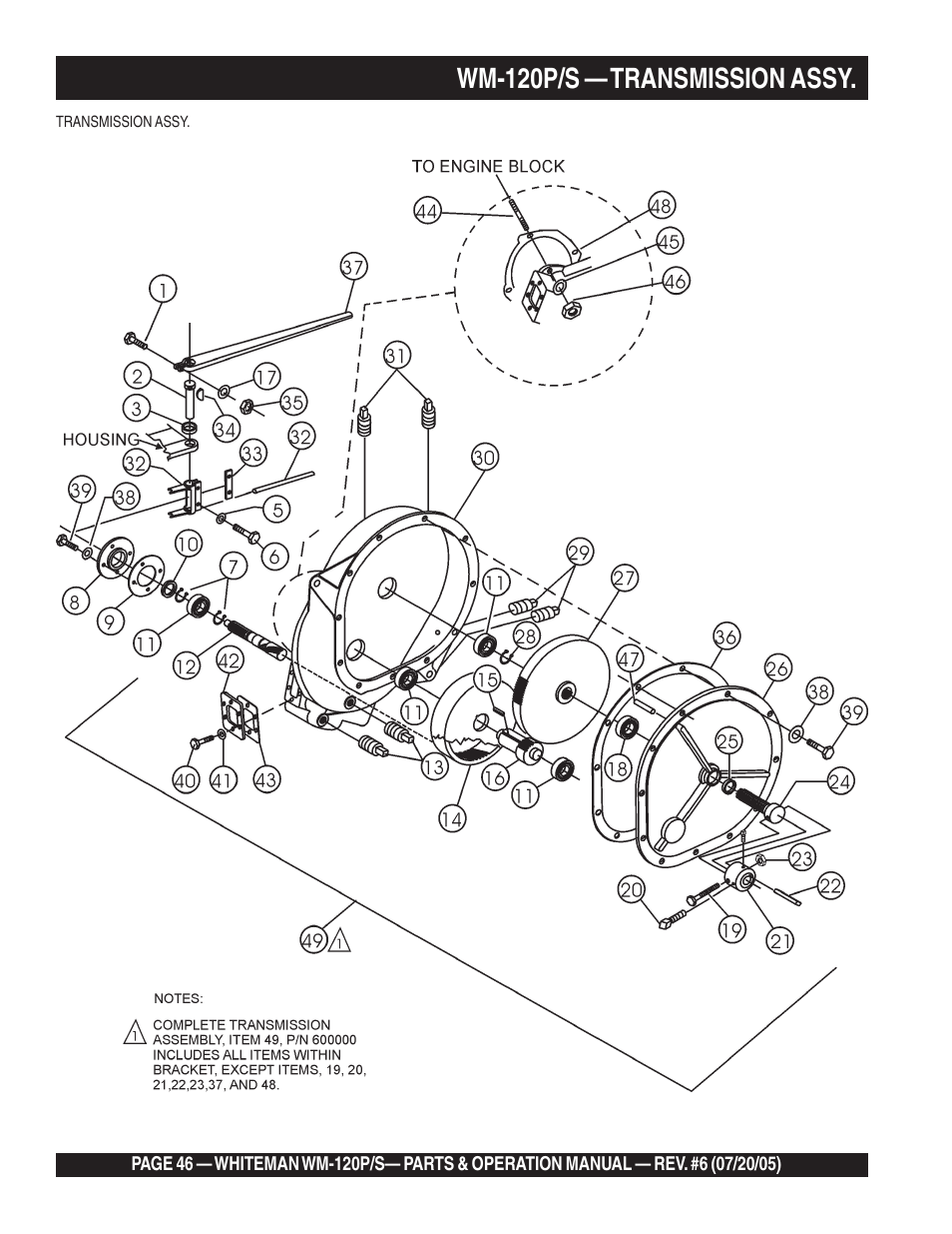 Wm-120p/s — transmission assy | Multiquip Whiteman Plaster/Mortar Mixers WM-120PM User Manual | Page 46 / 50