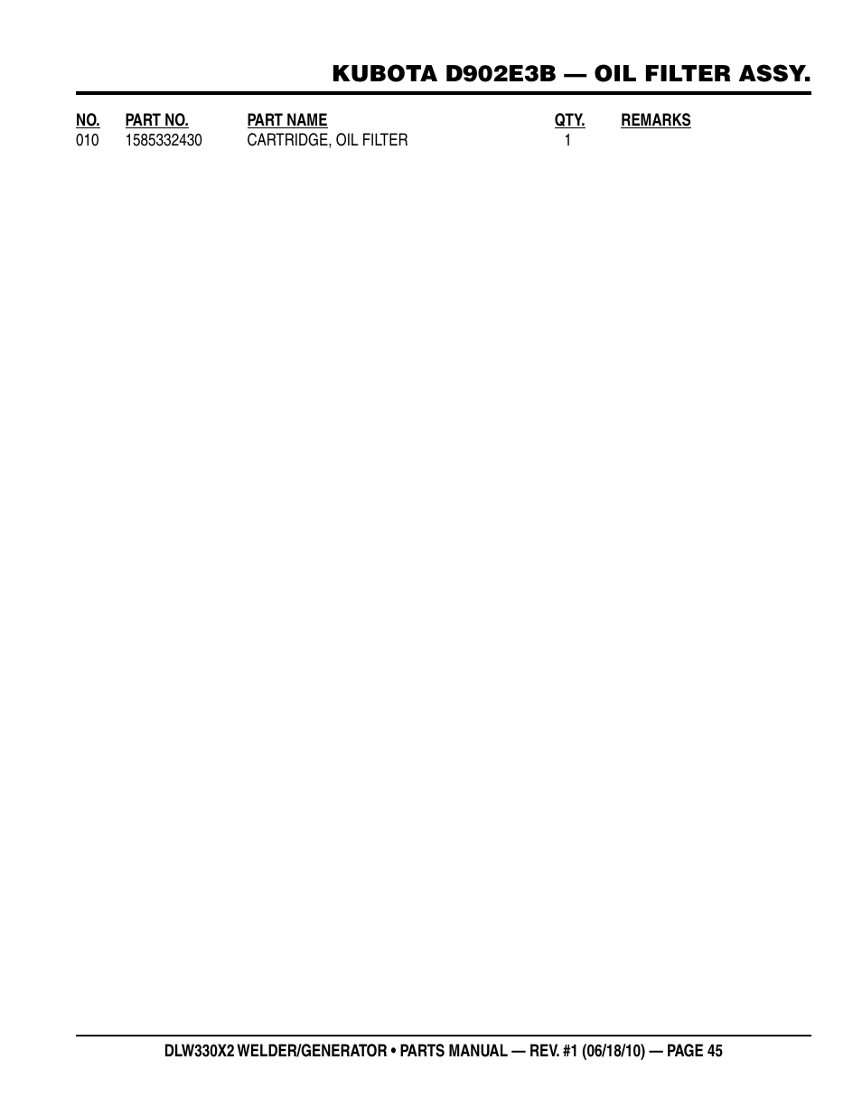 Kubota d902e3b — oil filter assy | Multiquip  WElDEr/gEnEratOr (KuBOta D902E3BWDDE2 DIEsEl EngInE) DlW330X2 User Manual | Page 45 / 118