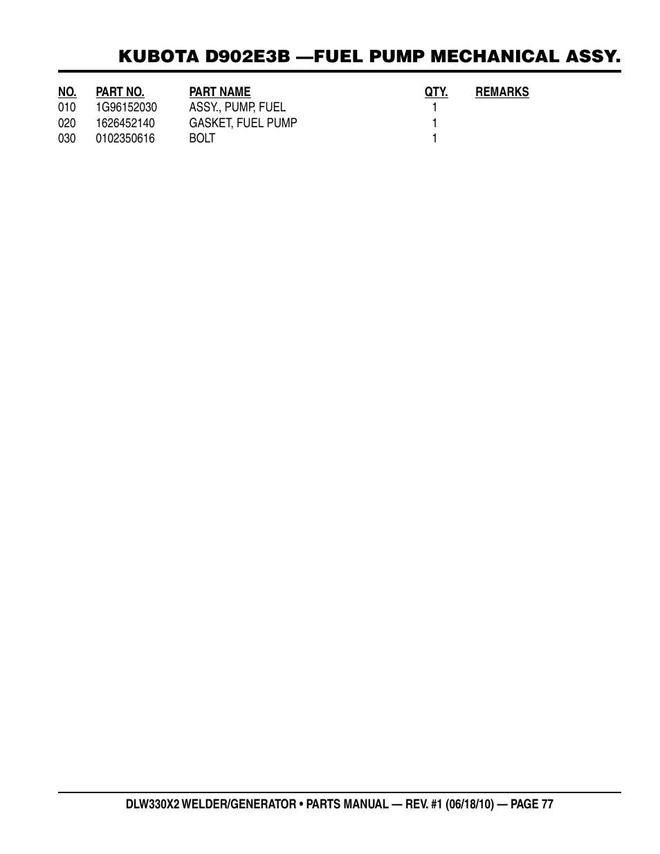 Kubota d902e3b —fuel pump mechanical assy | Multiquip  WElDEr/gEnEratOr (KuBOta D902E3BWDDE2 DIEsEl EngInE) DlW330X2 User Manual | Page 77 / 118