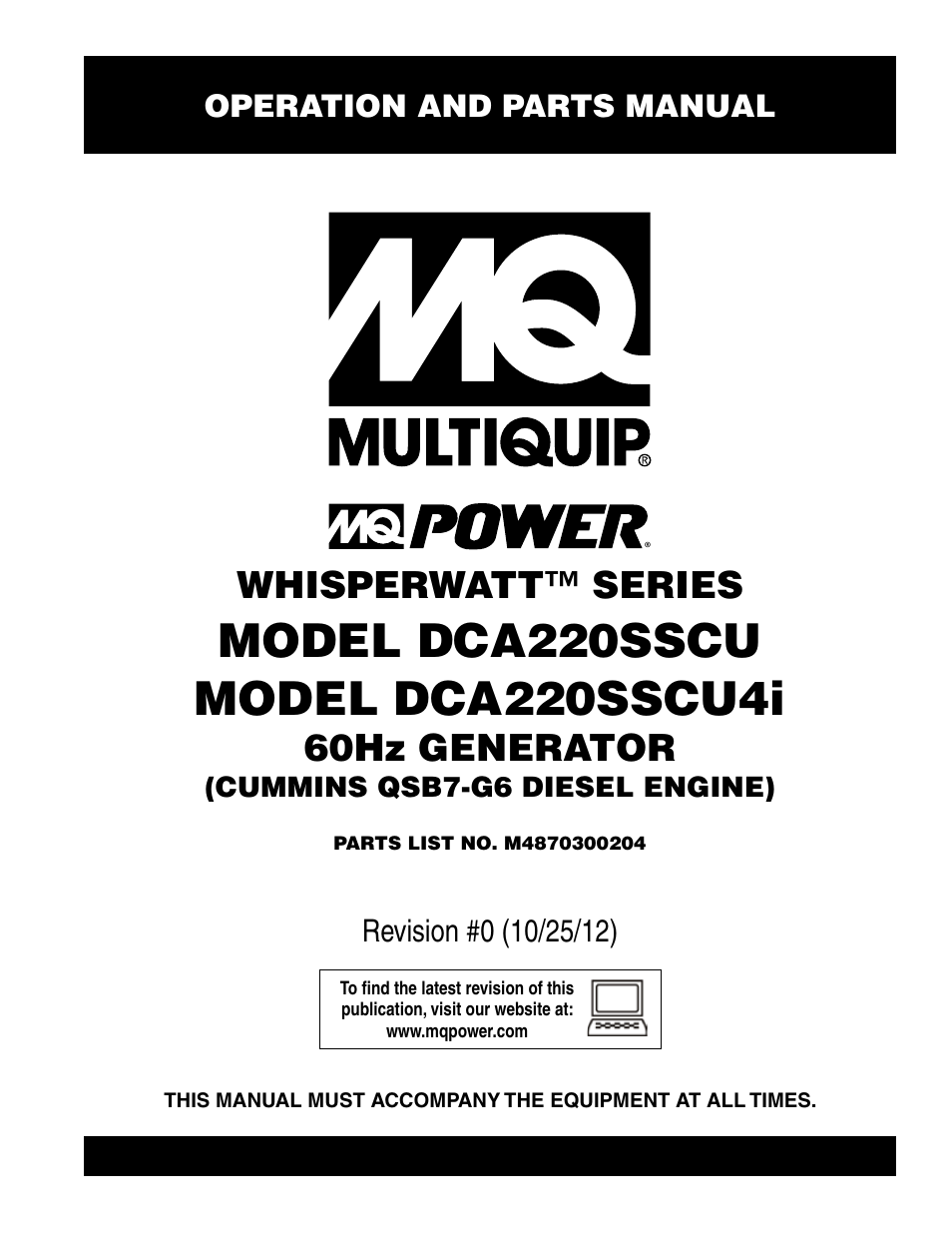 Multiquip 60 Hz Generator DCA220SSCU User Manual | 90 pages