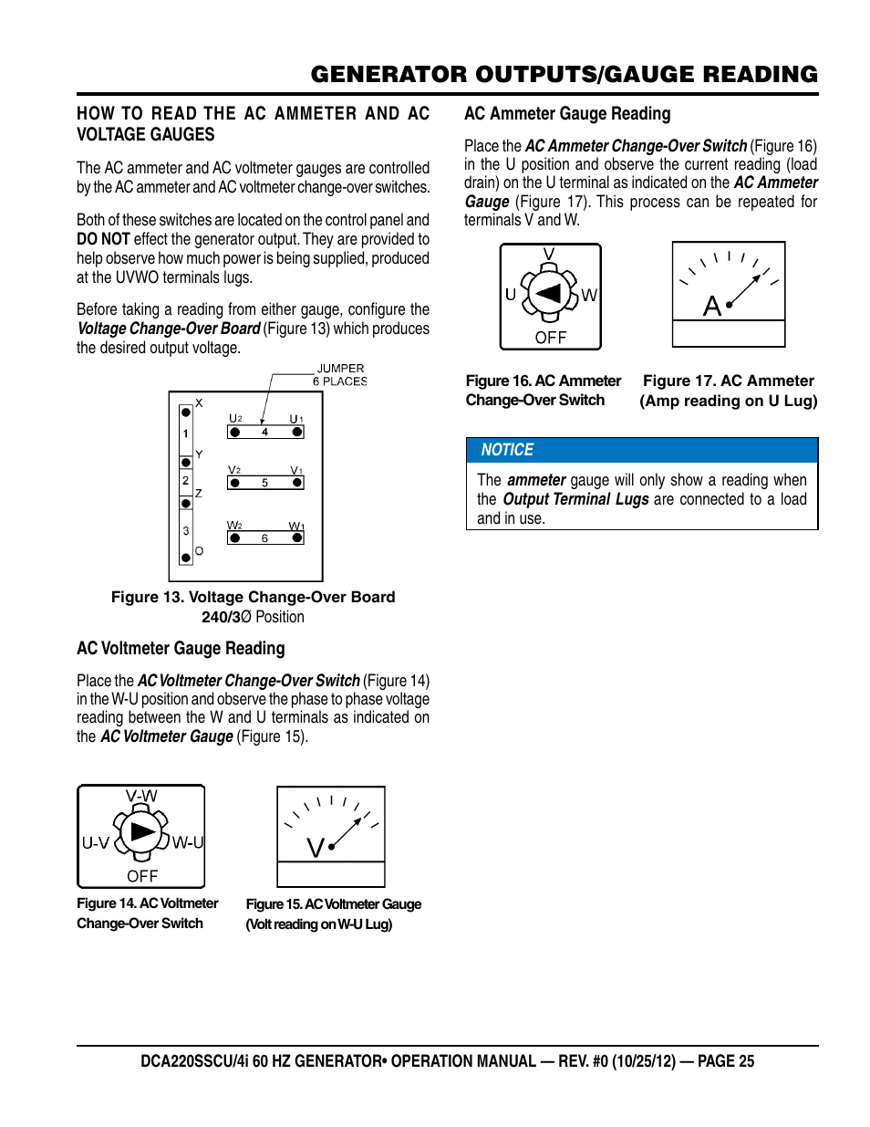 Generator outputs/gauge reading | Multiquip 60 Hz Generator DCA220SSCU User Manual | Page 25 / 90