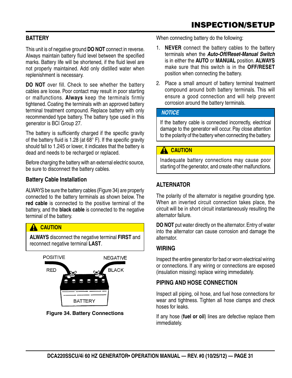 Inspection/setup | Multiquip 60 Hz Generator DCA220SSCU User Manual | Page 31 / 90