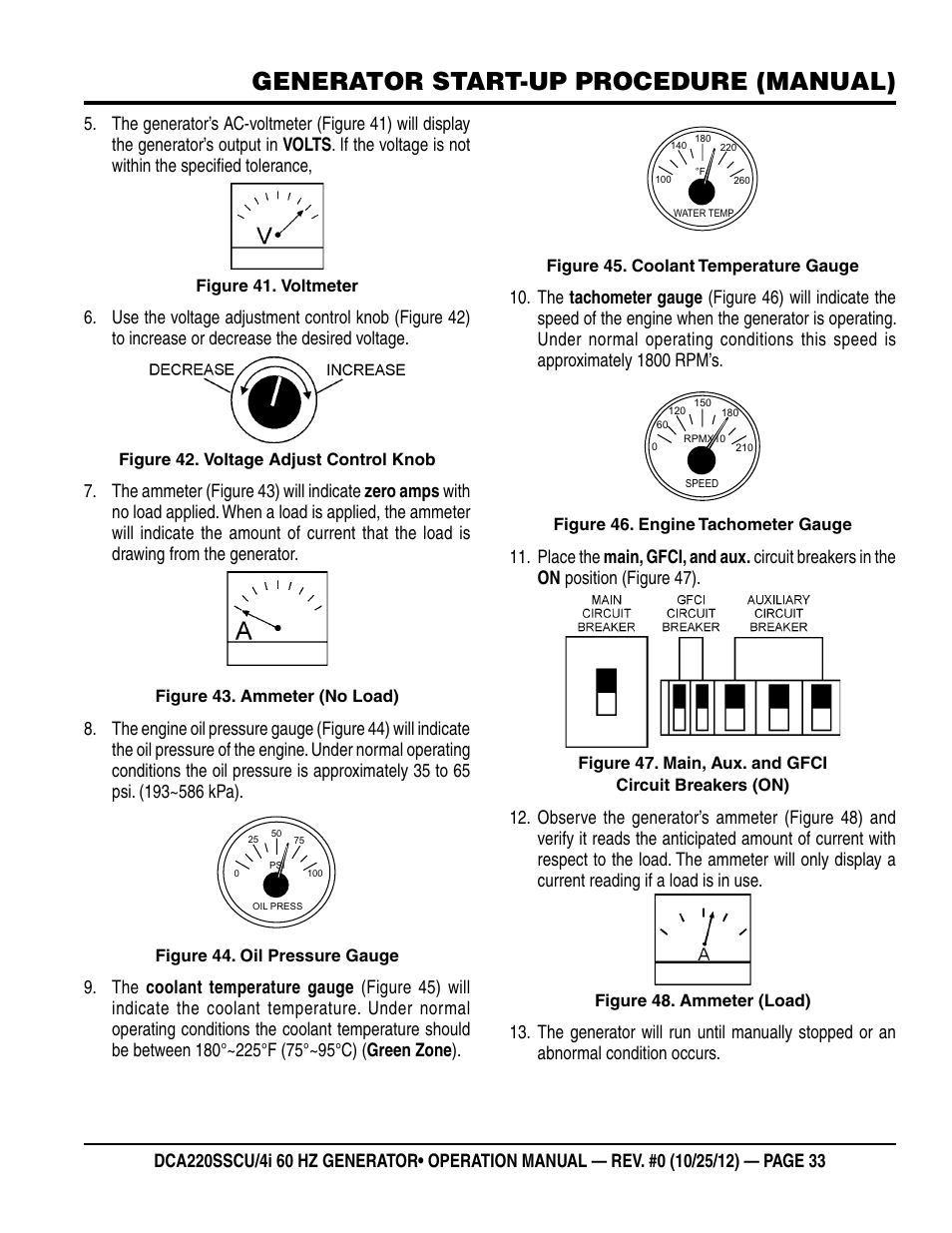 Generator start-up procedure (manual) | Multiquip 60 Hz Generator DCA220SSCU User Manual | Page 33 / 90