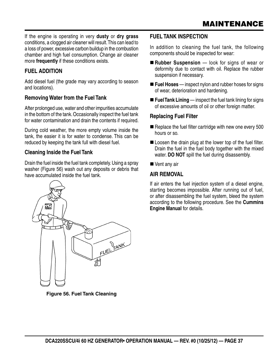 Maintenance | Multiquip 60 Hz Generator DCA220SSCU User Manual | Page 37 / 90