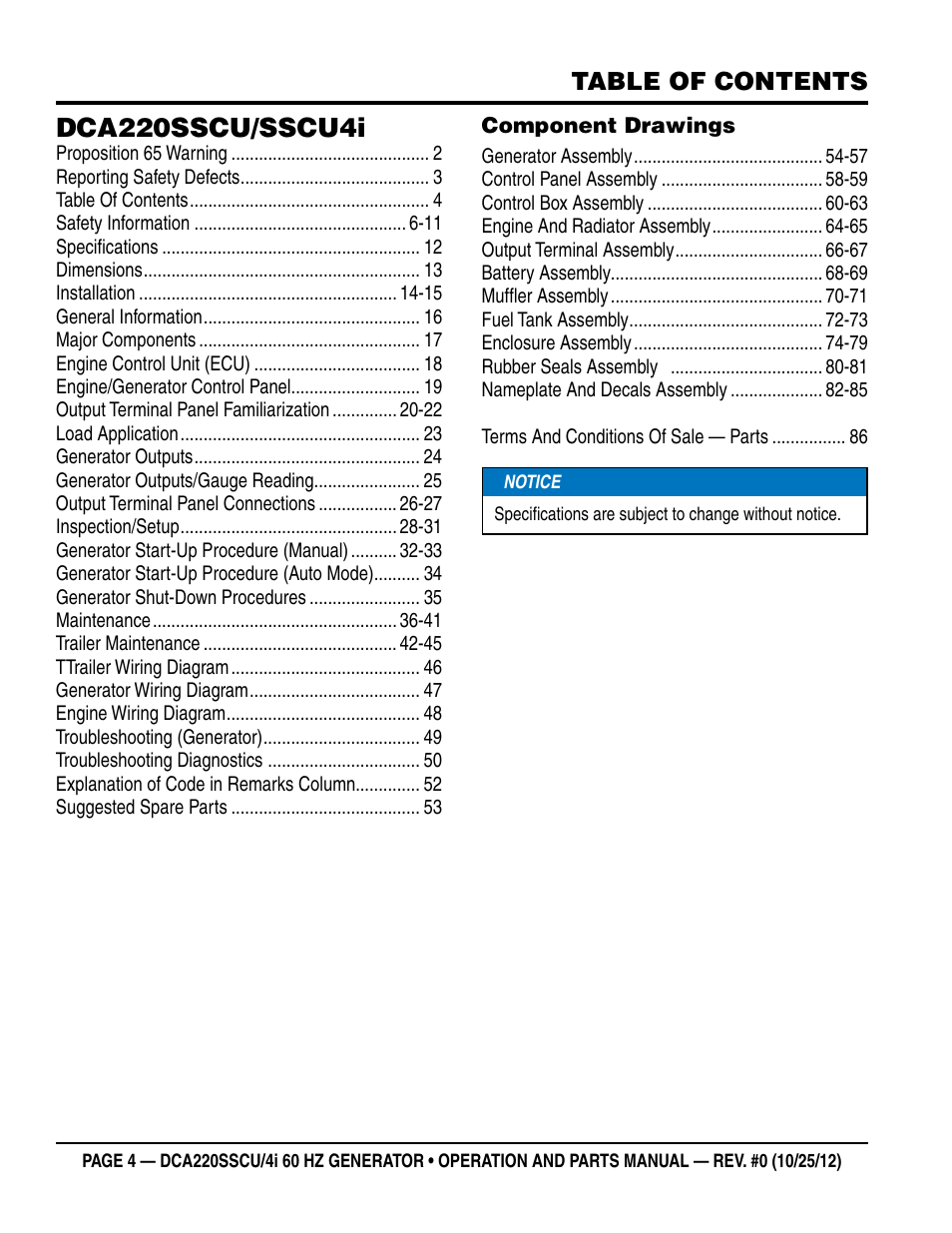Multiquip 60 Hz Generator DCA220SSCU User Manual | Page 4 / 90