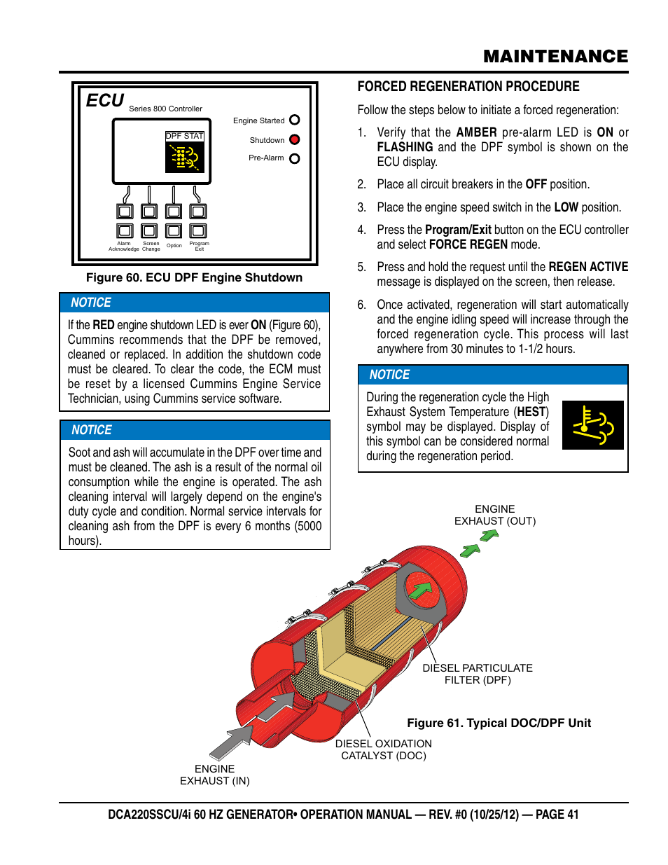 Maintenance, Forced regeneration procedure | Multiquip 60 Hz Generator DCA220SSCU User Manual | Page 41 / 90