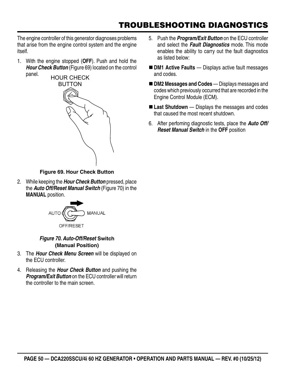 Troubleshooting diagnostics | Multiquip 60 Hz Generator DCA220SSCU User Manual | Page 50 / 90