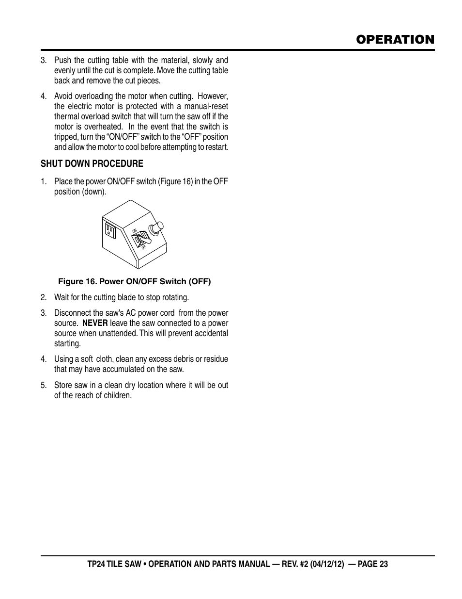 Operation | Multiquip tile saw tp24 User Manual | Page 23 / 54