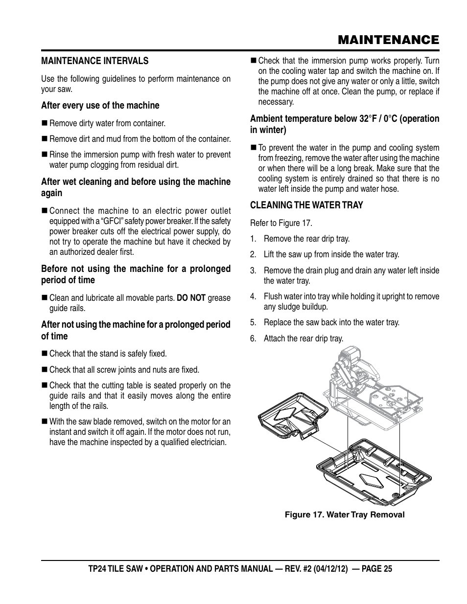 Maintenance | Multiquip tile saw tp24 User Manual | Page 25 / 54