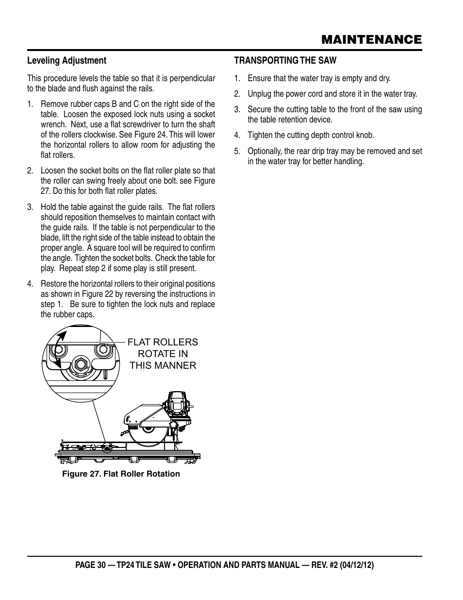 Maintenance | Multiquip tile saw tp24 User Manual | Page 30 / 54