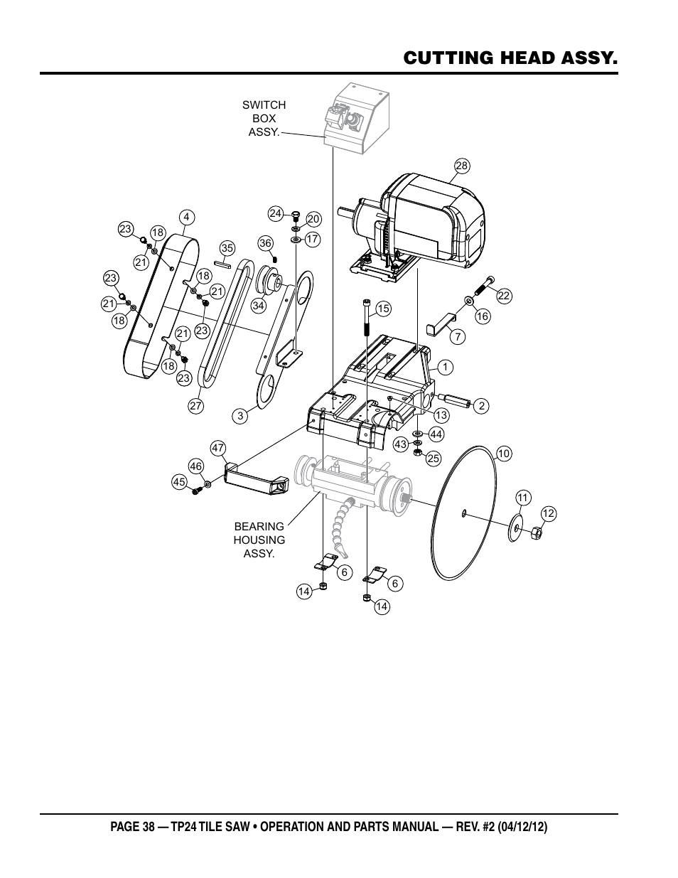 Cutting head assy | Multiquip tile saw tp24 User Manual | Page 38 / 54