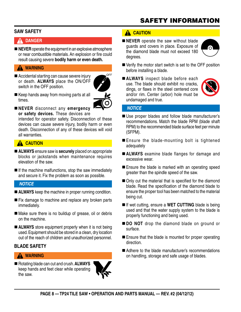 Safety information | Multiquip tile saw tp24 User Manual | Page 8 / 54