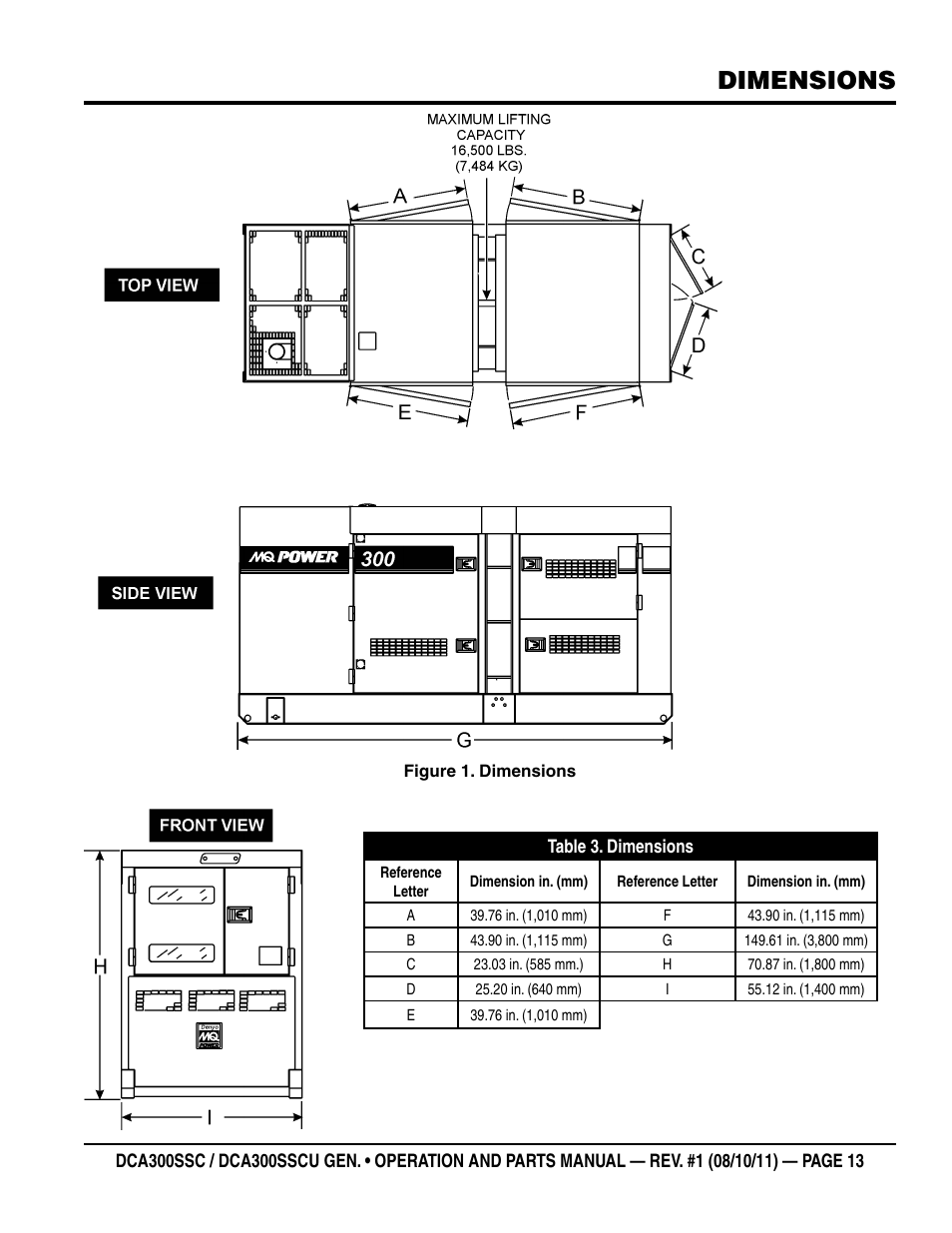 Dimensions | Multiquip Whisperwatt Series 60HZ Generator (Cummins QSL9-G3 Diesel Engine) DCA300SSCU User Manual | Page 13 / 104