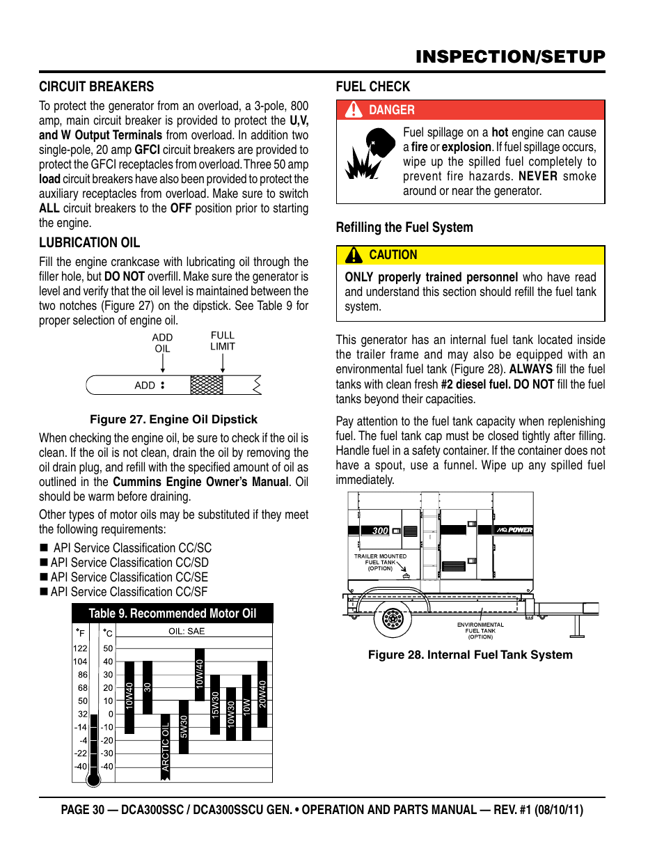 Inspection/setup | Multiquip Whisperwatt Series 60HZ Generator (Cummins QSL9-G3 Diesel Engine) DCA300SSCU User Manual | Page 30 / 104